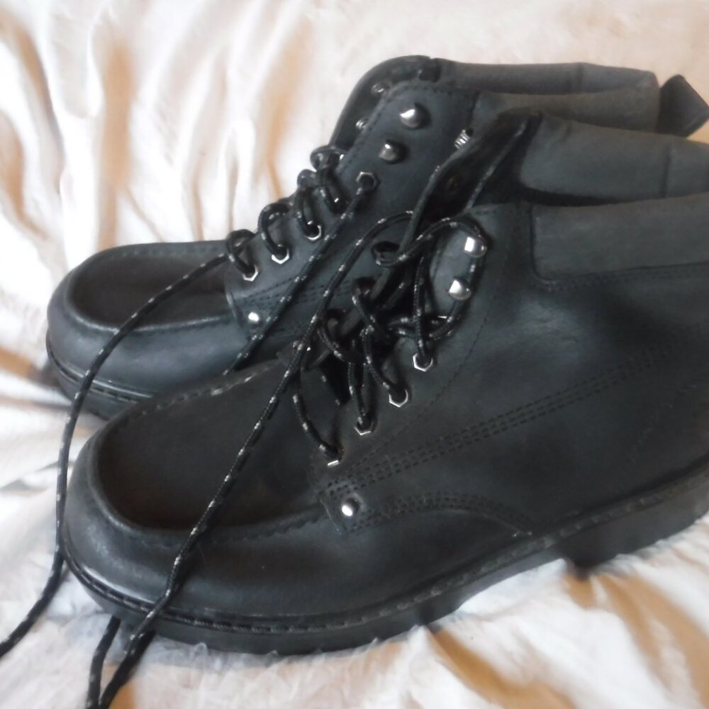 Honchos Mens Black Leather Work Boots Size 12 Pre Owned